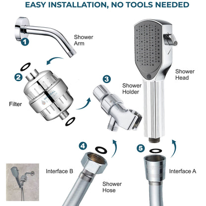 مجموعة الدش الكاملة لرأس الدش المشط لفك تشابك الشعر