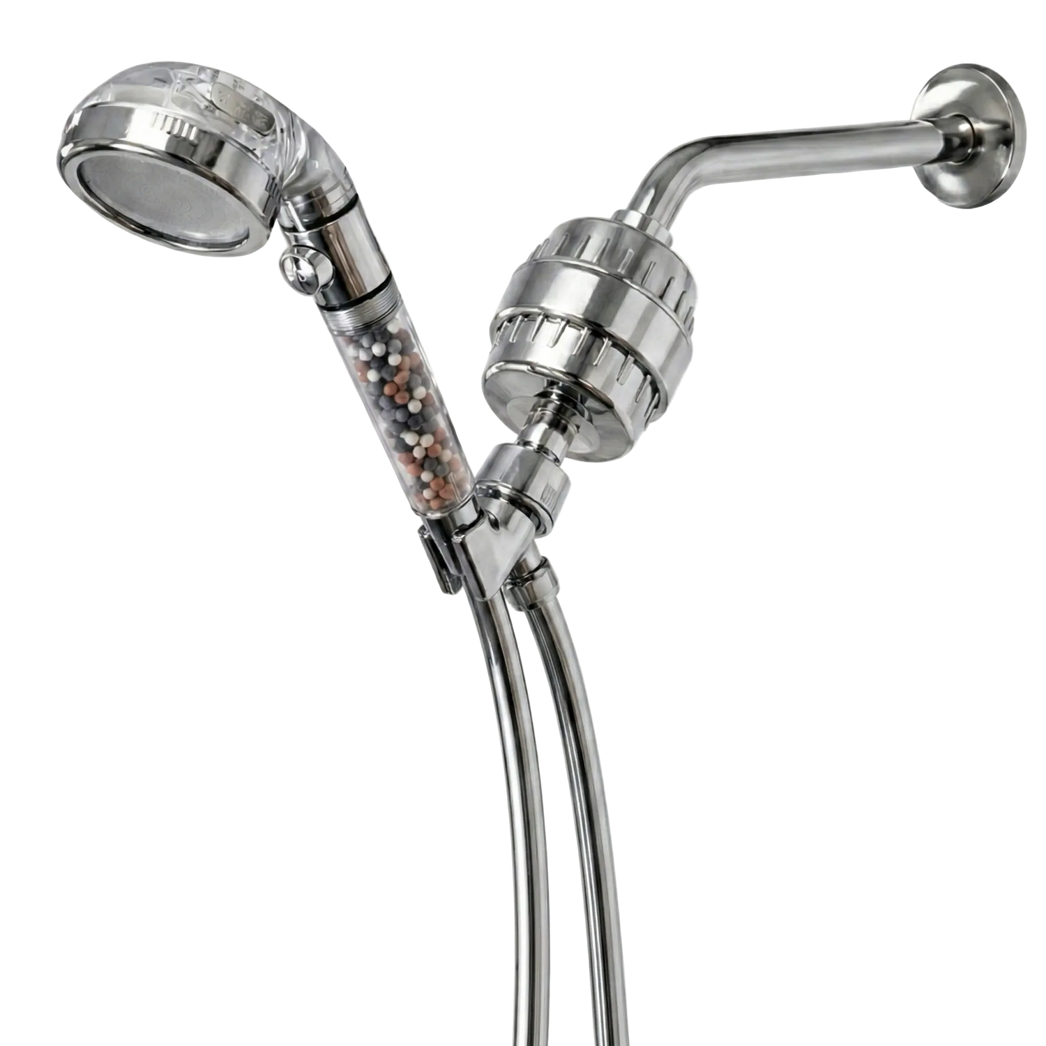 MineralStream Ionic Shower Head 2.0 complete kit with shower head, stainless steel hose and bracket